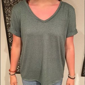 American Eagle Green Striped Tee